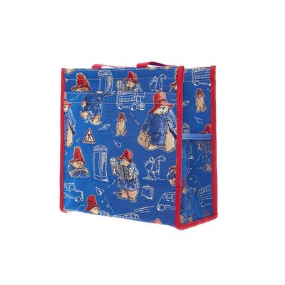 Signare Tapestry Shoulder Tote Bag For Woman in Blue Paddington Bear Design