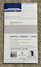 Franklin Covey Weekly Compass Cards Refill Pack 52 Cards Classic 5 1/2 x 8 1/2