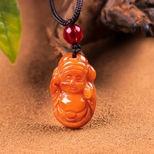 Certified Red Orange Natural Type A Jade Jadeite Carved God Of Wealth Pendant
