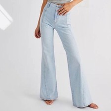 Free People We the Free Florence Flare High Waist Jeans Size 31 Light Wash Boho