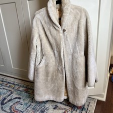 Vintage Borgana Cream Faux Fur Swing Coat 60s Size Large Made In USA 60s