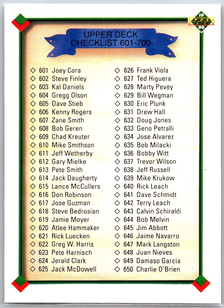 1990 Upper Deck #700a Checklist: 601-700