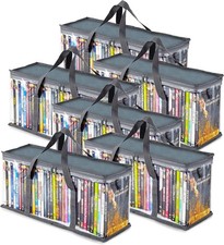 DVD Storage Bags, Clear Media Organizer with Handles Zipper, 6-Pack, Gray