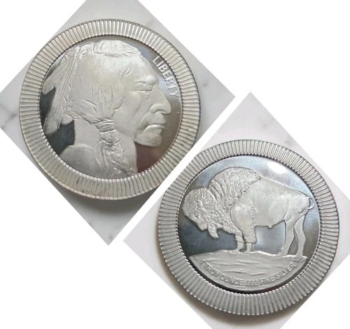 1 Oz Silvertowne Indian Head/Buffalo Stackable .999 Silver Round