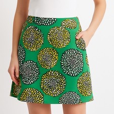 Boden Skirt Womens 6 Cotton Floral A Line Green Knee Length Pockets Zip Back