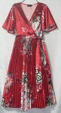 VTG PRETTYLITTLETHING Vibrant Red Floral Pleated Dress Size 4
