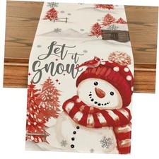 Xmas Trees Let It Snow Snowman Christmas Table 13" x 72", Table Runner Red