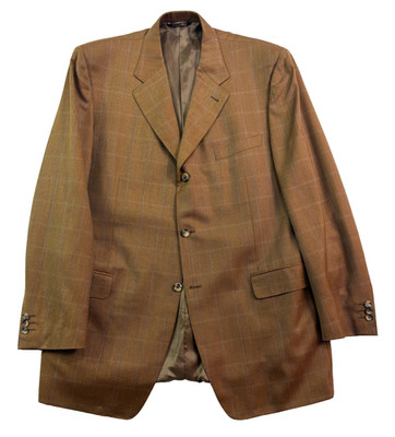 Vtg Y2K Canali 56L 46L Brown Windowpane Blazer Jacket Sport Suit Coat Italy