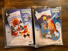 VTG Design Works Crafts Felt Stocking Kit Nativity  Christmas Scene Sequins NEW