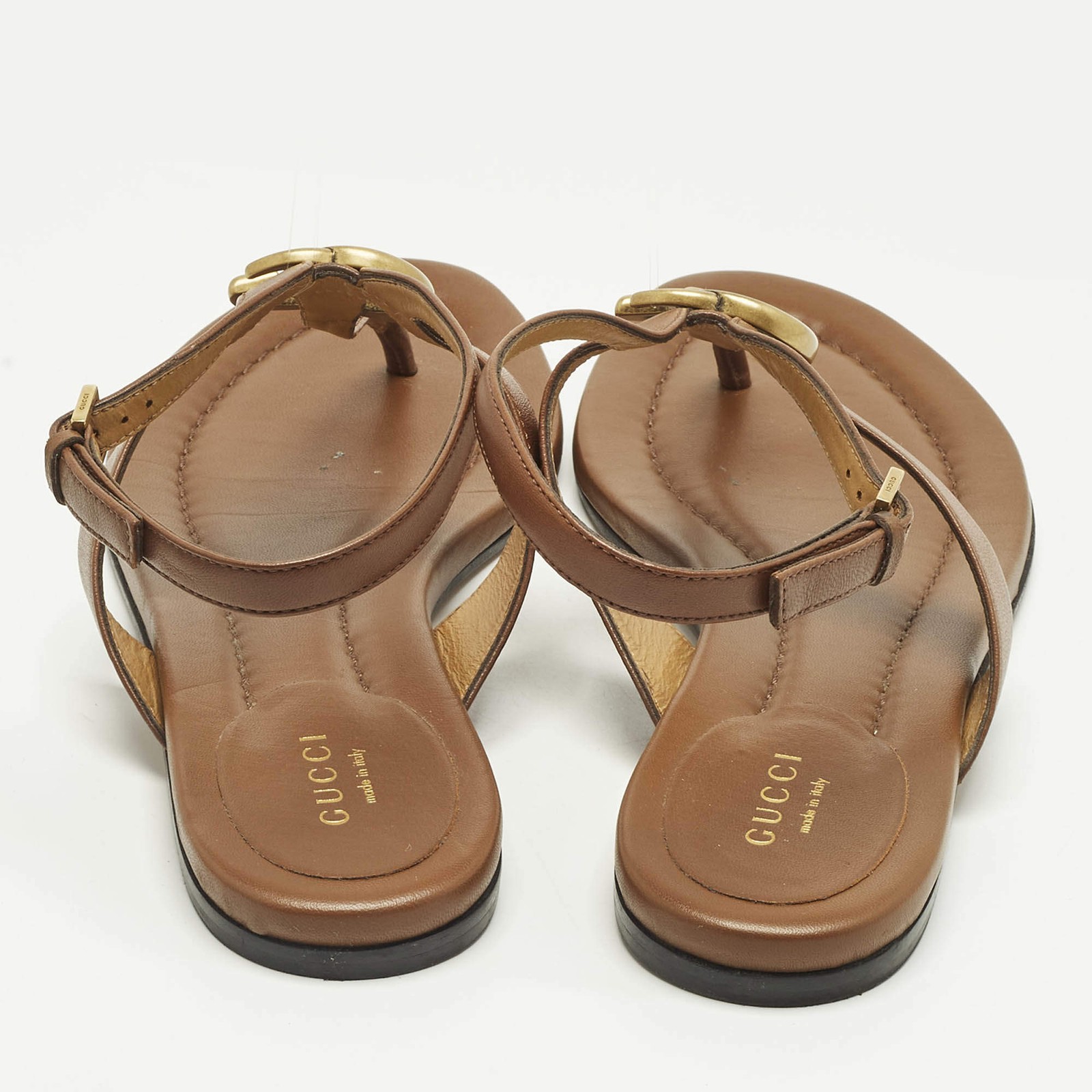 Gucci Brown Leather Thong Flat Slingback Sandals Size 38.5 thumbnail 5