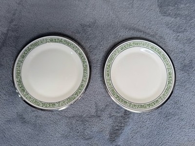 Pair Lenox Memoir Retired Bread Plate Green Floral Band Platinum Rim 6.4  CS3L
