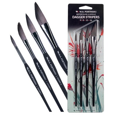 WA Portman Dagger Watercolor Paint Brushes Professional 4pc Set Large, 
