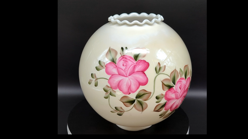 NOS! Vintage 10" Opal Knochen offene Kugel Glasschirm handbemalt GWTW 4" Monteur - Video 1 von 1