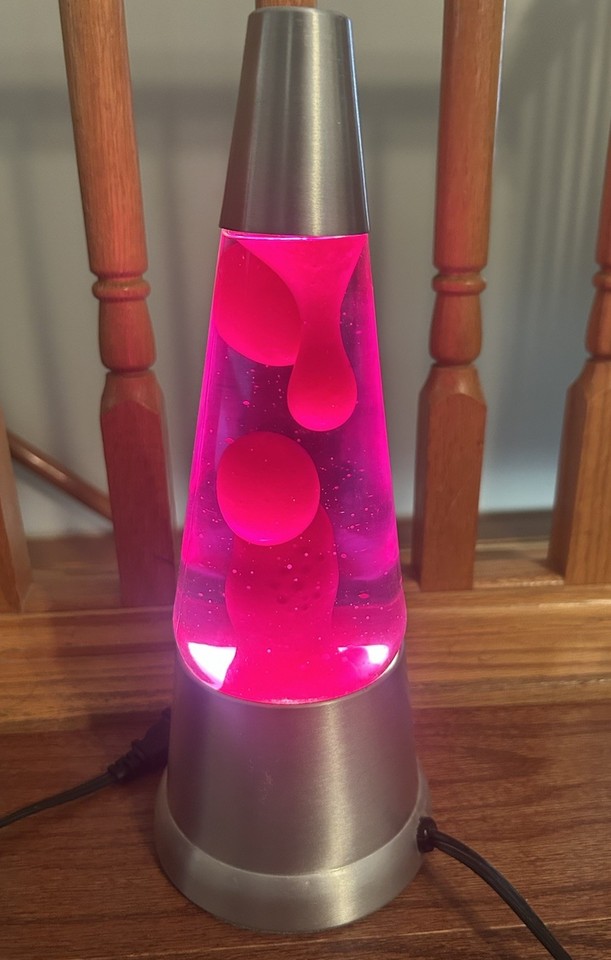 Vintage Blip 2002 Purple Liquid Pink Wax Lava Lamp Silver 12.5” Y2K Works
