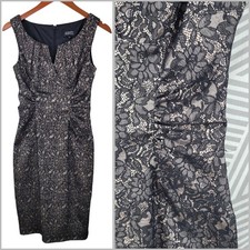 Adrianna Papell Dress Size 4 Black Lace Sheath Special Event Evening Party