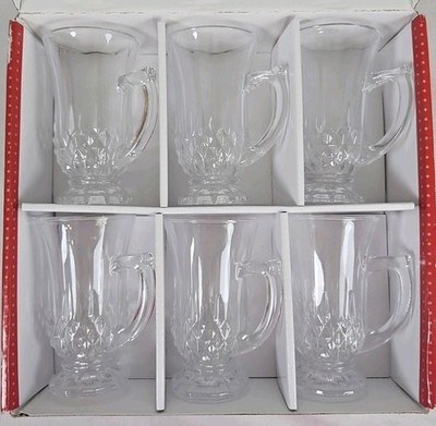 6Pc Diamont Europe Ware Clear Glass Mugs 5 5/8oz In Box