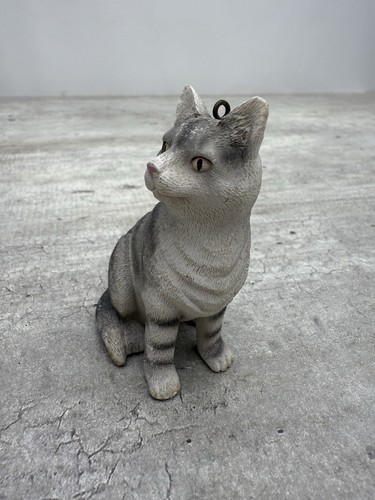 Piccolo piccolo piccolo gatto grigio Tabby ornamento statuina 3" da collezione - Foto 2 di 5