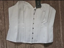 Corset Story White Satin Instant Shape Steel Boned Overbust Corset Top Size 24UK