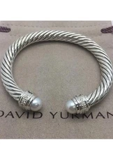 David Yurman Pearl Diamonds Classic Cable  Bangle 7mm Sz Medium