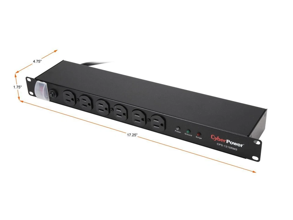 CyberPower CPS1215RMS 15' 12 Outlets 1800 Joules Rackbar Surge Strip - Image 2 of 4