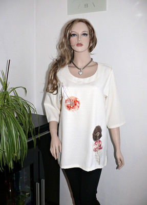Geschäftsaufgabe Tunika Long Shirt Patchwork Muster beige 42 gr neu