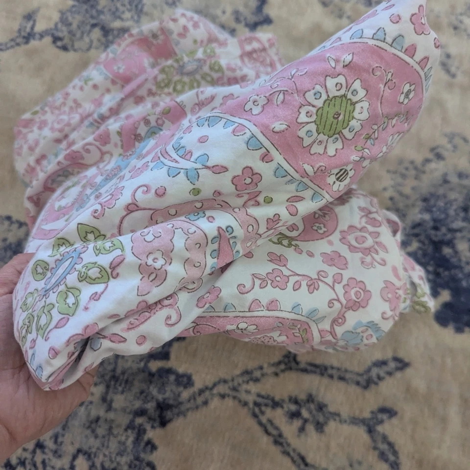 Pottery Barn Kids Cotton Duvet Brooklyn Pink and Green Paisley Twin Size - Image 3 of 4