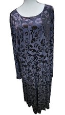 Vera Wang Black Velvet Burnout Flowy Dress Size 3X NWT Lined Full Nocturnal Glow