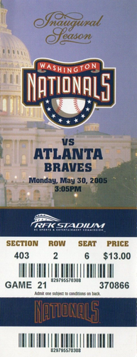Biglietti stagione inaugurale Washington Nationals 2005 Mets Reds Stros Braves LEGGERE - Foto 5 di 7