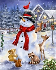 Snowman with Forest Friends ~ 36"~ Christmas, Winter David Textiles Fabric Panel