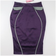Miss Candyfloss Purple Retro 50s Style Pencil Midi Skirt with Pockets Size L