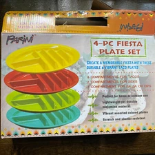 Parini Cookware 4 Pc Fiesta Plate Set Tacos Sides Salsa/Dips Melamine Camp
