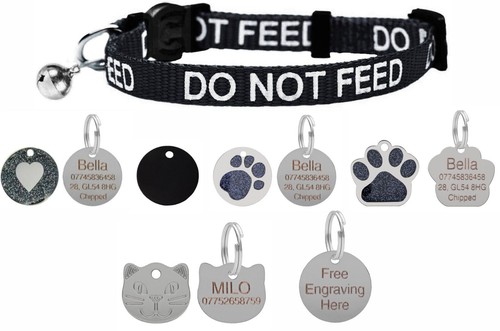 Cat Collar DO NOT FEED Range of Colours, Safety Release Optional Engraved ID Tag - Picture 2 of 18