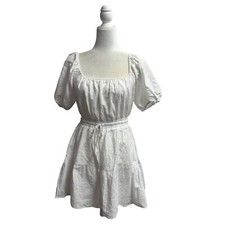 NEW Lulus Sunny Day Feeling Tiered Puff Short Sleeve Mini Dress White Small