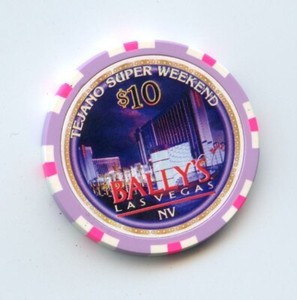 10.00 Chip from the Ballys Casino Las Vegas Nevada Tejano Super Weekend