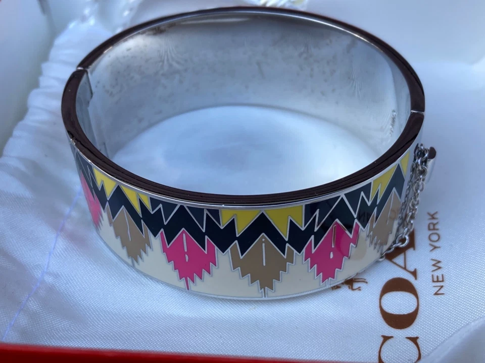 PULSEIRA PULSEIRA DE ESMALTE DE PENA DE FALCÃO ARTICULADA LARGA COACH com CAIXA DE ORIGEM BOLSA - Imagem 4 de 4