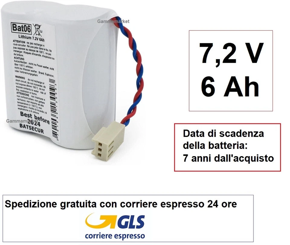 BATTERIA LITIO BATLi06 BAT06 7,2 V 6 Ah Li-SOCl2 BATSECUR