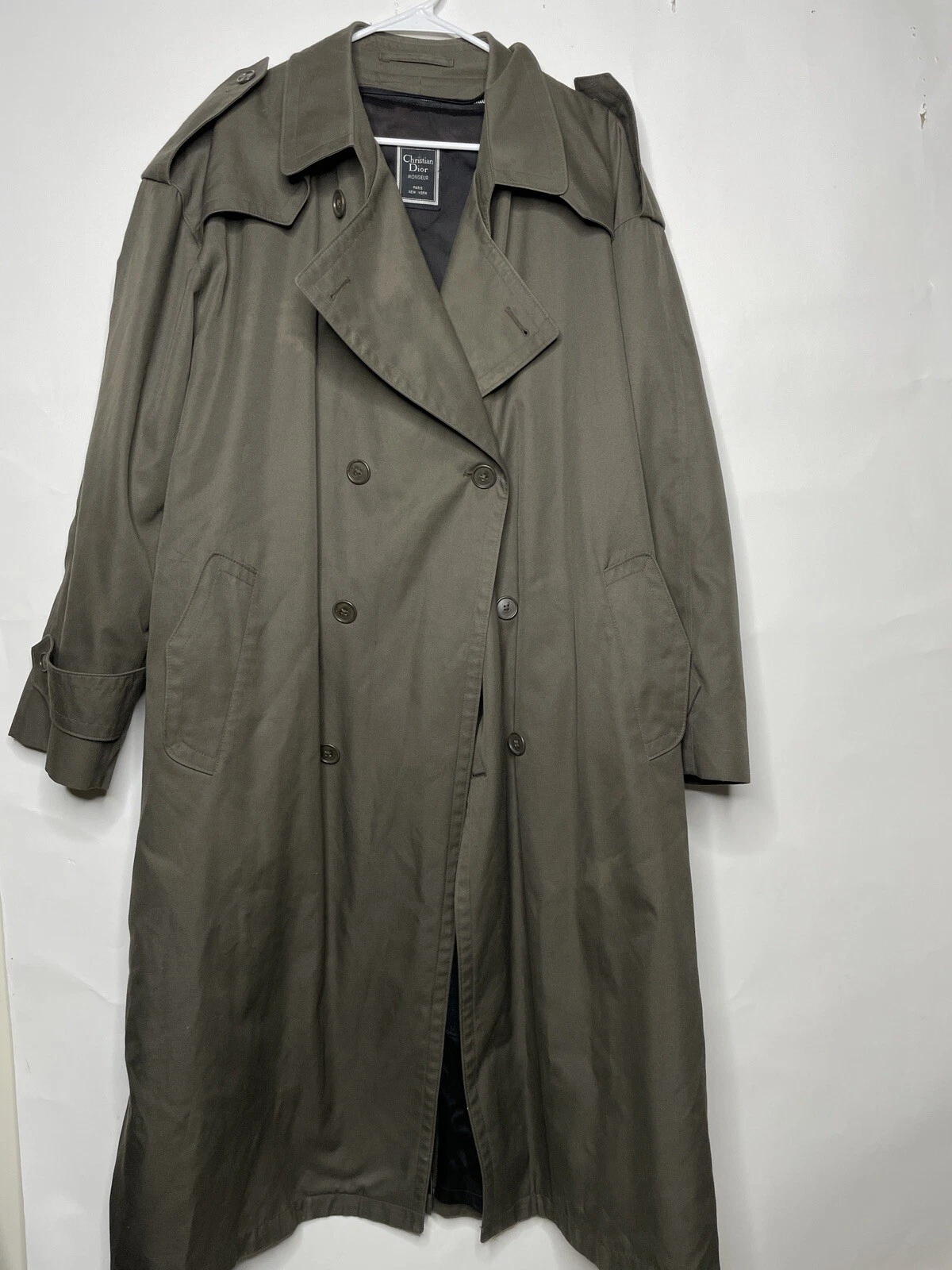 Manteau trench manches longues Christian Dior Monsieur vintage 44R marron vert gris