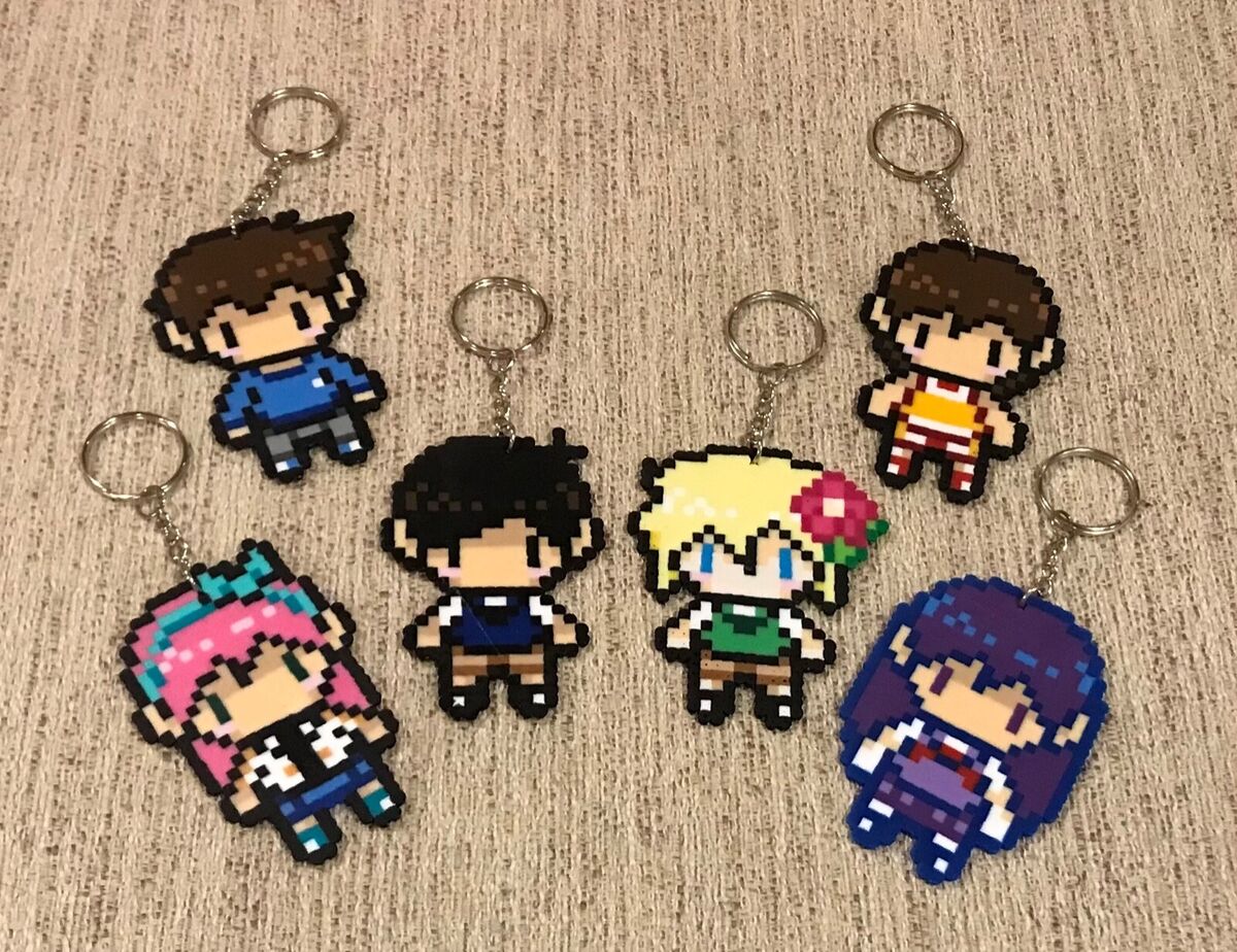 Omori Real World Perler Keychain (Aubrey, Basil, Hero, Kel, Mari, Sunny)