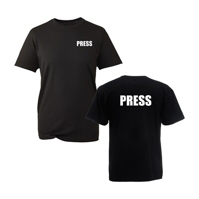 Presse Druck T-Shirt Nachrichten Reporter Nachrichtenkanal Mitarbeiter Arbeitskleidung Uniform Erwachsene