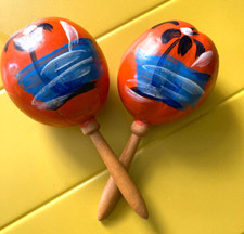 Maracas Handcrafted Gourd from San Juan Puerto Rico Lot of 2 Orange  Ocean Used