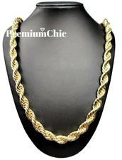 8MM or 10MM Rope Chain Necklace 16" to 30" 14K Gold Plated Mens Hip Hop Jewelry