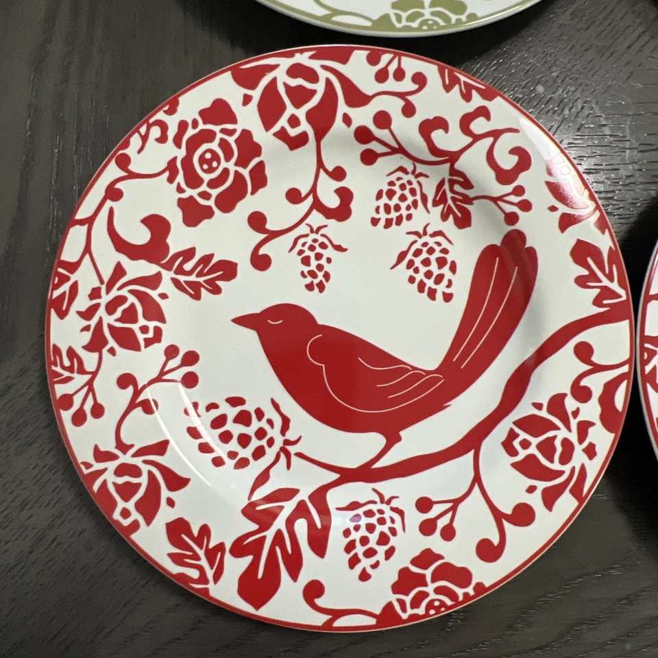 "Juego de 9 platos de cena para ensalada Pier 1 Imports verde amarillo rojo pájaro 8,25"" gres" Foto 3 de 4