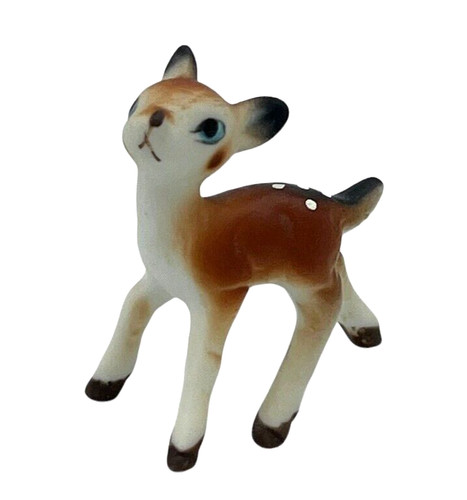 Fawn Deer Bambi Figure Miniature Bone China BLUE EYES 1960s Japan Hand Painted