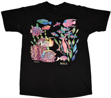 Vintage 90s Maui Hawaii T Shirt Size M Single Stitch Tourist Novelty Fish Black