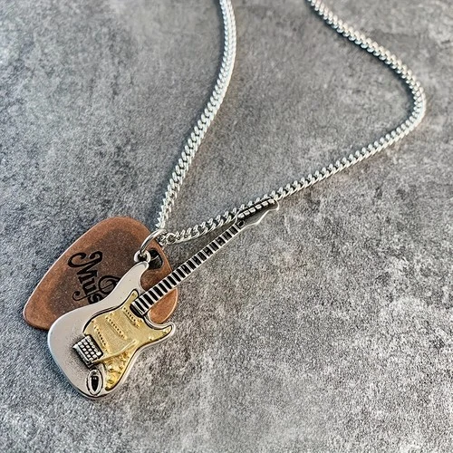 Vintage Guitar Pick Pendant Necklace Punk Rock Metal Music Jewelry Unisex - product listing photo