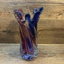 Murano Style Hand Blown Twisted Art Glass Swirl Vase Pink Blue Swung Design