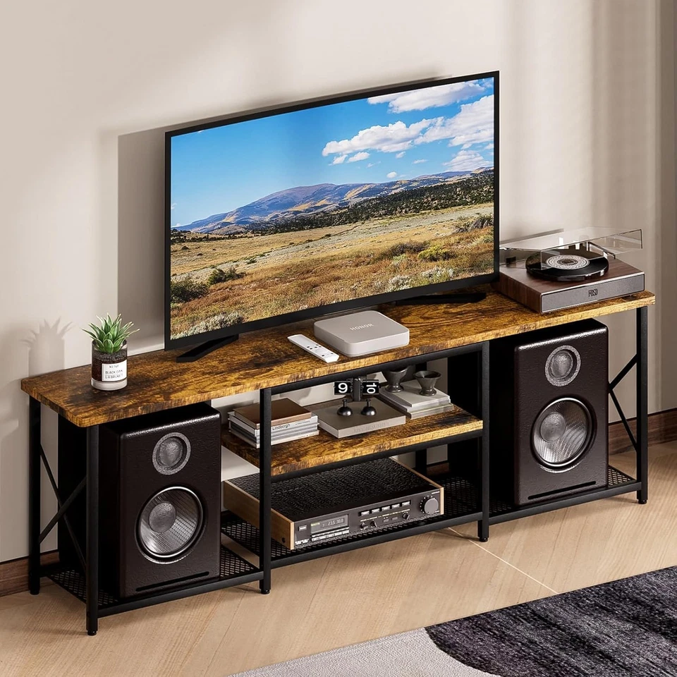 Mobile Porta TV basso con spazi Aperti, vintage nero per TV Fino a 70 Pollici - Image 2 of 4