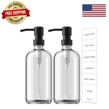 Modern Round Glass Soap Dispenser Set - 2 Pack with Waterproof Labels Included