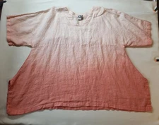 Match Point USA Linen Tunic Top Womens L Peach Ombre Oversized Lagenlook *FLAWS