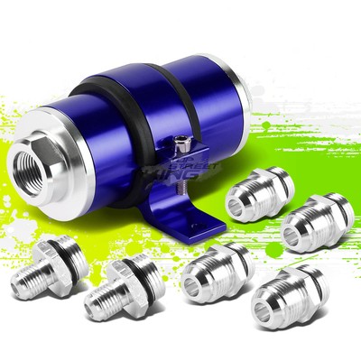 BLUE 30 MICRON BILLET ANODIZED REUSABLE INLINE FUEL/PETROL FILTER+BRACKET KIT